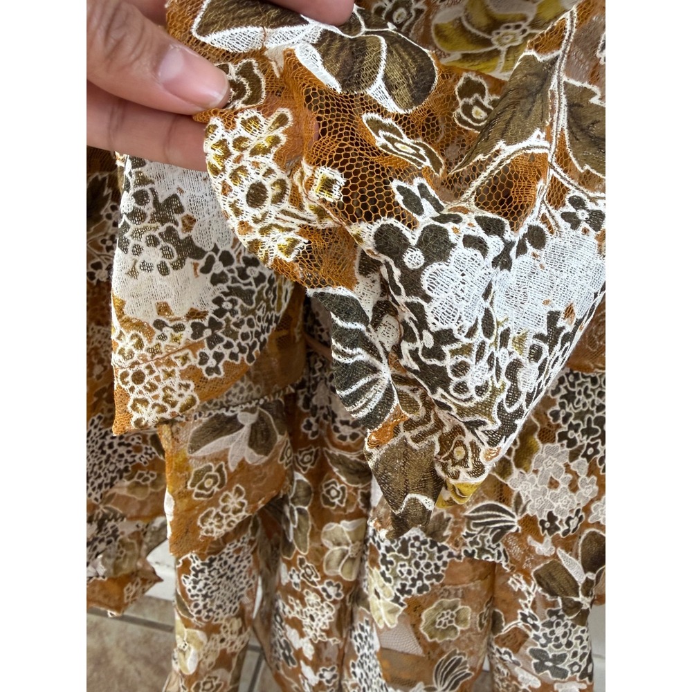 Revolve Bronx and Banco Sicilia Ruffle High Slit Gown Floral Lace Dress US 8 - Picture 6 of 12